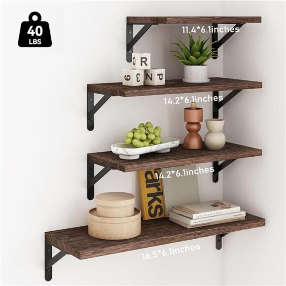 Floating Shelves for Wall, Different Sizes Dark Carbonized Brown Wall - Picture 3 of 8